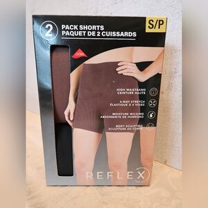 Reflex Size Small 2 Pack of High Waisted Athletic Shorts, Brown and Black, NEW